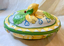 World Bazars Lemon Ceramic Tureen Covered Casserole Dish Hand Painted 1980's