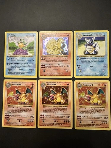 Shadowless Charizard X3 Squirtle/Wartortle/Ninetales 1st Edition Base Set LP-MP