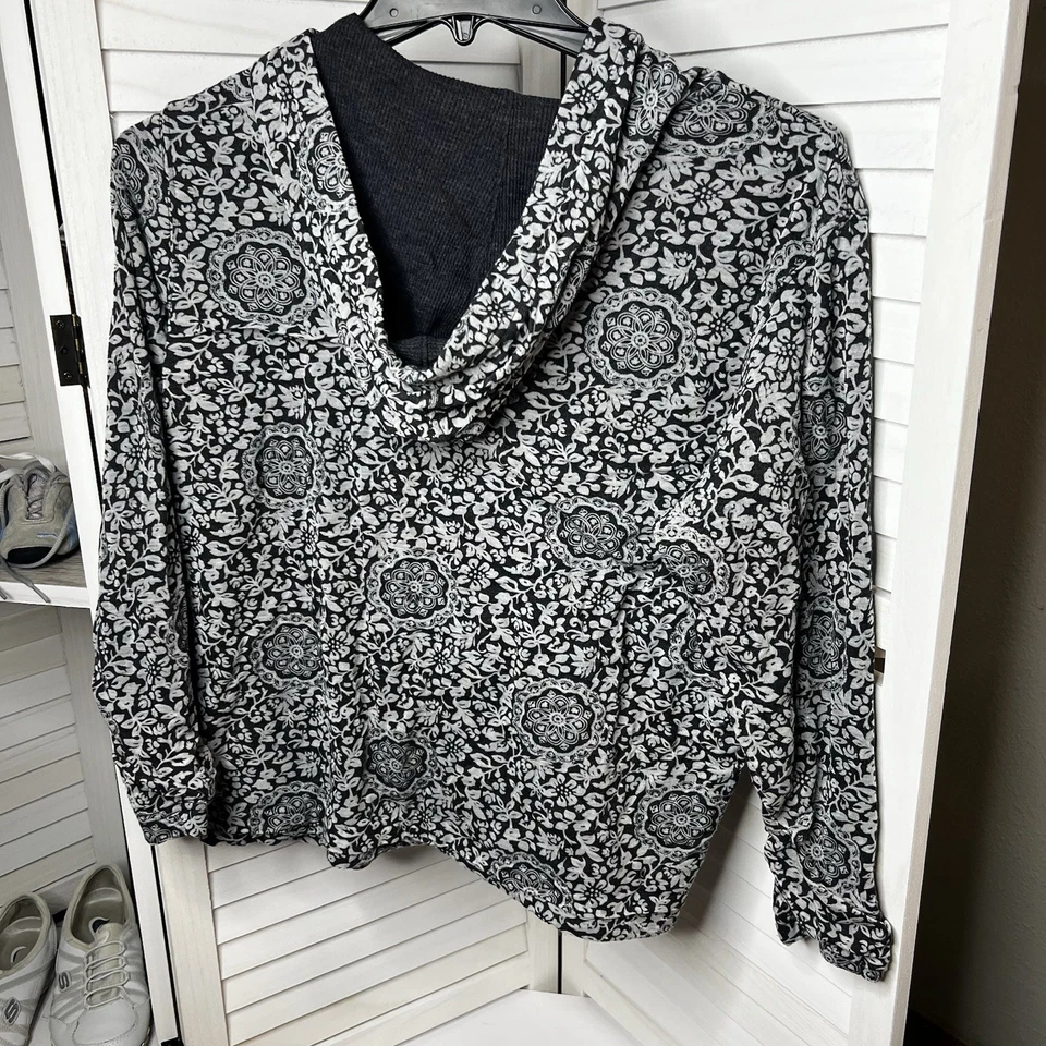 VINTAGE COTTON Brand Women's Zip Up Hooded Sweatshirt Size 1X Dark Gray & White - Image 3 of 4