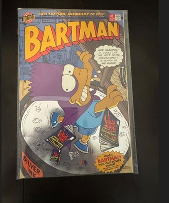#ad 1993 Bart Simpson Bartman #1 Issue Silver Variant Cover W Poster Bongo Comics $14.97