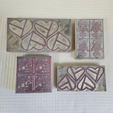 Wood Metal 4pc 4-up Craft Stamps Hearts Valentine's Day Quilt Scrapbooking