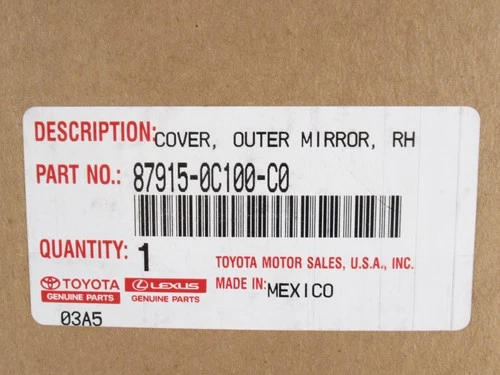 Genuine OEM Toyota 87915-0C100-C0 Passenger RH Side Mirror Cover Tundra Sequoia