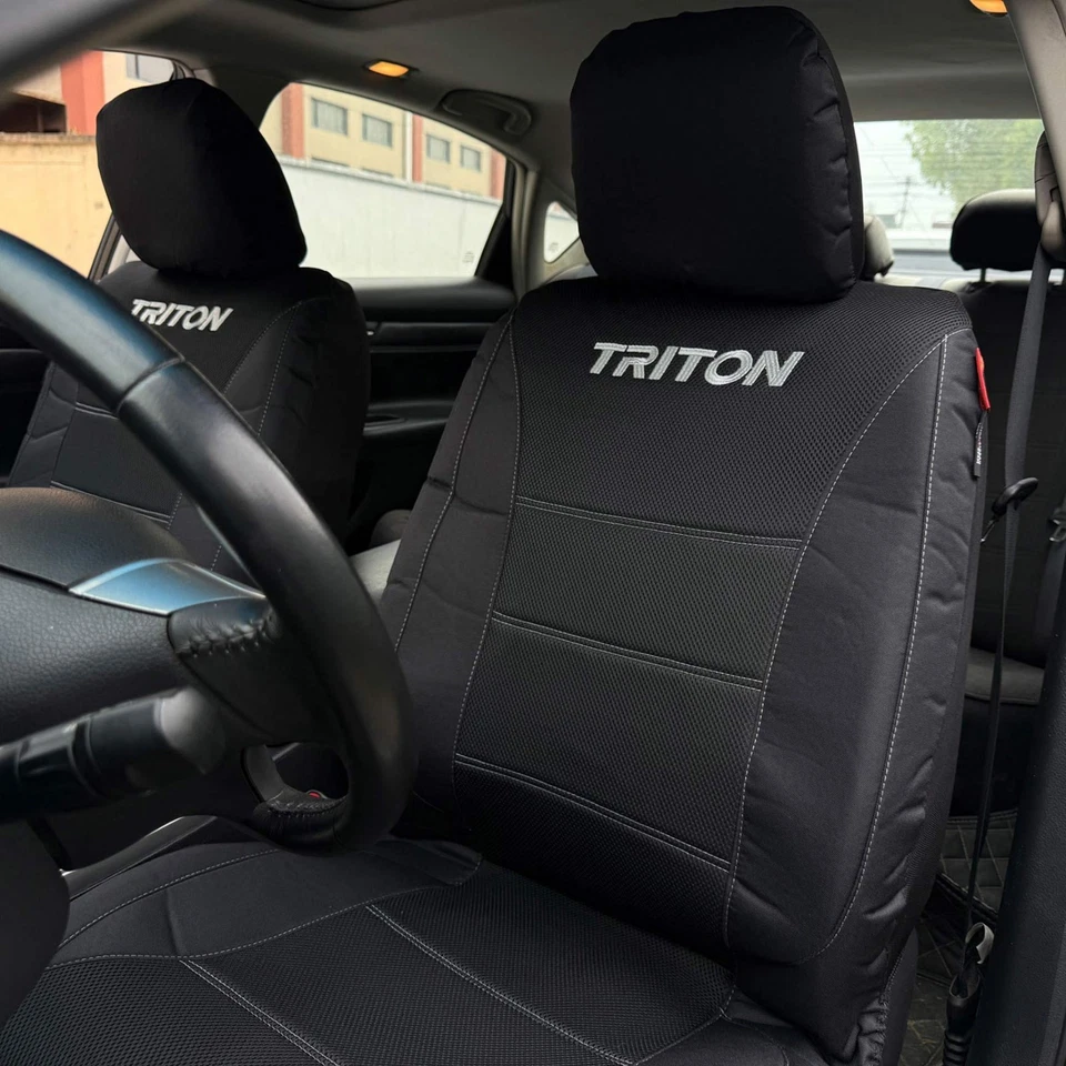 Car Seat Covers For Mitsubishi Triton MV GLX GLS GSR Black Canvas & Airflow Mesh - image 3 of 4