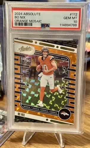 2024 Panini Absolute Bo Nix #112 Orange Mosaic /299 Rookie (RC) PSA 10 GEM MT