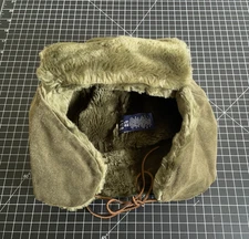 Gap Sherpa Lined Trapper Hat Adult Medium Large Olive Green Cow Leather