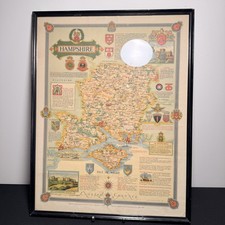 1947 Hampshire Isle of Wight WWII Pictorial Map by Ernest Clegg Collectible