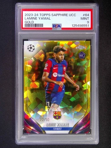 2023-24 Topps Chrome Sapphire UEFA Lamine Yamal #64 RC Rookie Gold /50 PSA 9