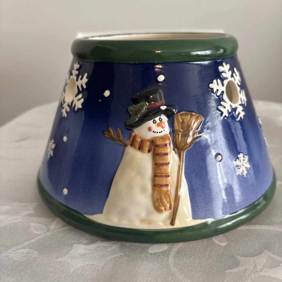 Muñeco de nieve/copos de nieve Yankee Candle Shade azul blanco Lg cerámica usado Foto 4 de 4