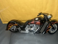 Vintage NewRay Diecast Plastic Motorcycle Chopper Orange Flames 1:12