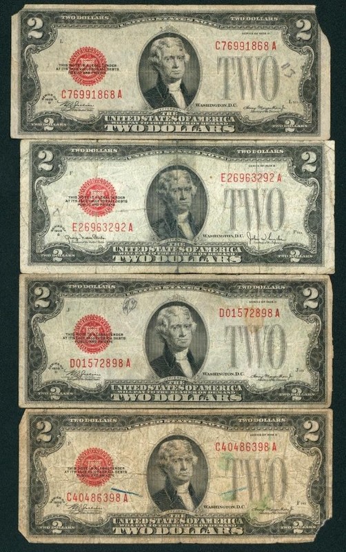 ((4 NOTES)) $2 1928 United States Note ** PAPER CURRENCY AUCTIONS ((TAPE))