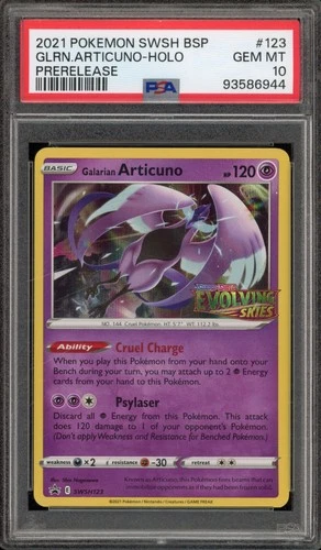 Pokemon Galarian Articuno Evolving Skies Prerelease Holo Promo SWSH123 PSA 10