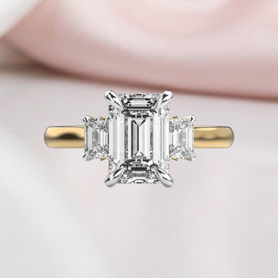 Lab Grown Diamond Wedding Ring 3.65 Ct Emerald 18K Multi-Tone Gold IGI Certified