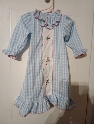 Sweet Dreams Candy Cane 12 Mos. Gingham Check Embroidered Christmas Nightgown  