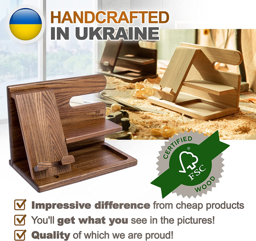 Docking Station in Legno per Smartphone Supporto Portafoglio Supporto Orologio R - Foto 6 di 12