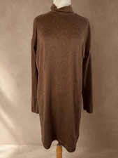 Uniqlo Sz M Mock Neck Sweater Dress Brown Soft Knit Long Sleeve Minimalist