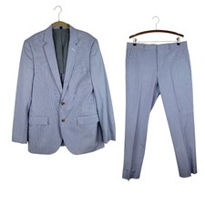 J Crew Thompson Suit Classic Blue Stripe Cotton Mens 40L Jacket 34x34 Pants