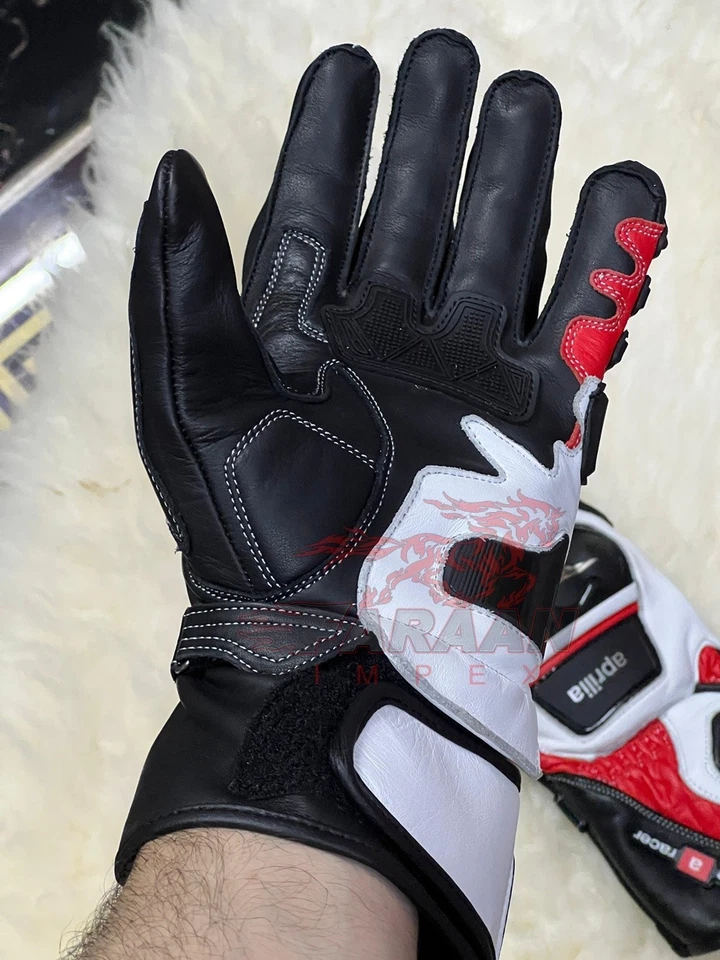 Aprilia RSV4 Be a Racer Guantes Rojo Blanco Verde Cuero Moto Racing Gear - Imagen 4 de 4