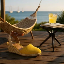 Style & Co Dark Yellow Mustard Espadrille Wedge Closed Toe Sandals SZ 10.5 M