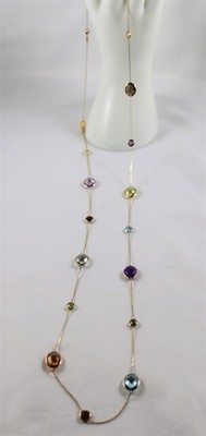 14K Gelbgold Multicolor facettierte Edelstein Station 36'' Halskette