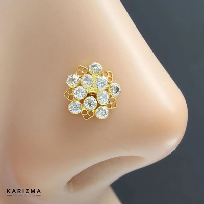 Karizma Jewels Diamond Nose Stud Floral Style 14K Real Gold Women