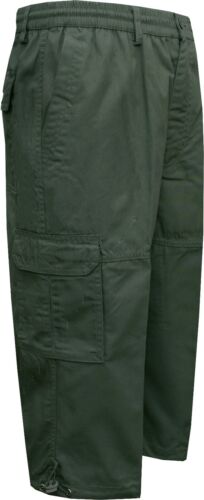 Pantalones cortos lisos de combate de carga de cintura elástica 3/4 para hombre 6 bolsillos con cremallera mosca M - 3XL - Imagen 7 de 12