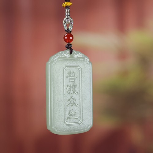 Colgante chino natural verde heTian jadeíta tallado a mano GuanYin caballero - Imagen 5 de 9