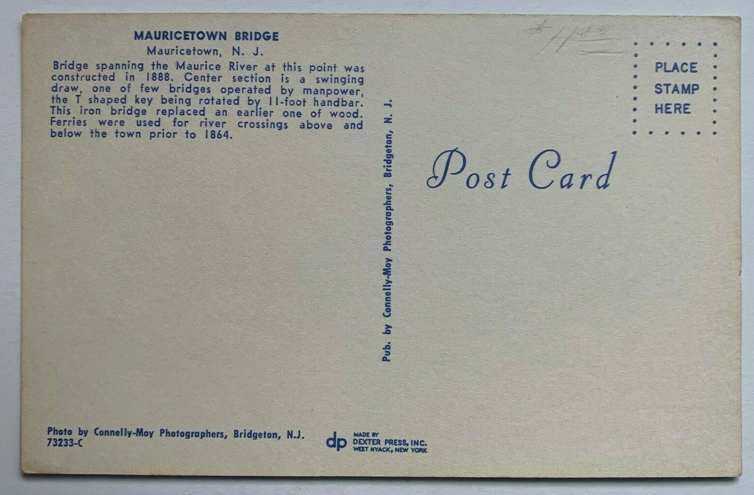 NJ Postcard Mauricetown New Jersey Bridge waterway boat river