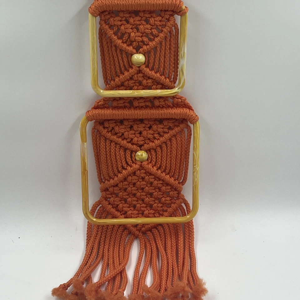 "1 macramé celuloide naranja y naranja vintage raro colgante de pared 36x8"" MCM Foto 3 de 4