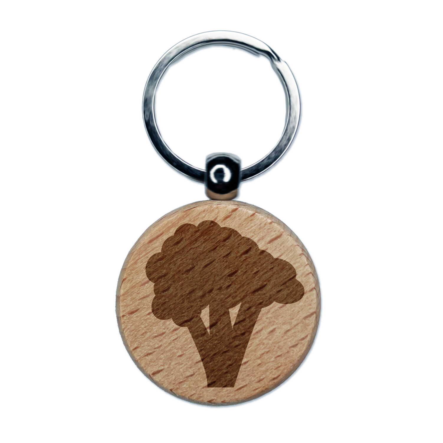 Broccoli Vegetable Engraved Wooden Round Keychain Charm Tag  