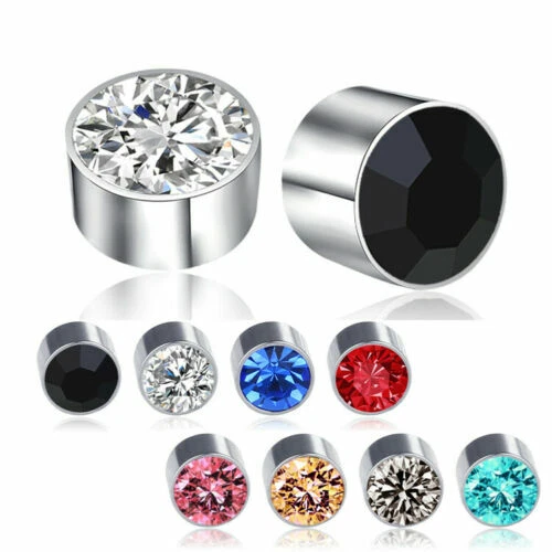 Solid Surgical Titanium Women Men 6mm Round Crystal Stud Magnetic Earrings - Picture 2 of 12