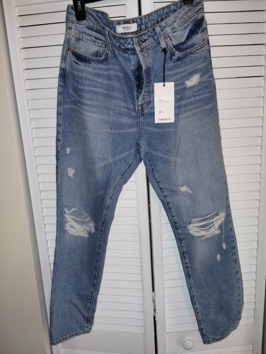 Forever 21 Baggy Jeans Womens 31 Tapered Loose High Rise Button Fly Ripped  Denim