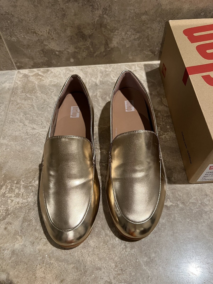 NEW Fitflop Lena Metallic Rose Gold Comfort Loafer Women's NEW Fitflop Lena Metallic Rose Gold Comfort Loafer Women's