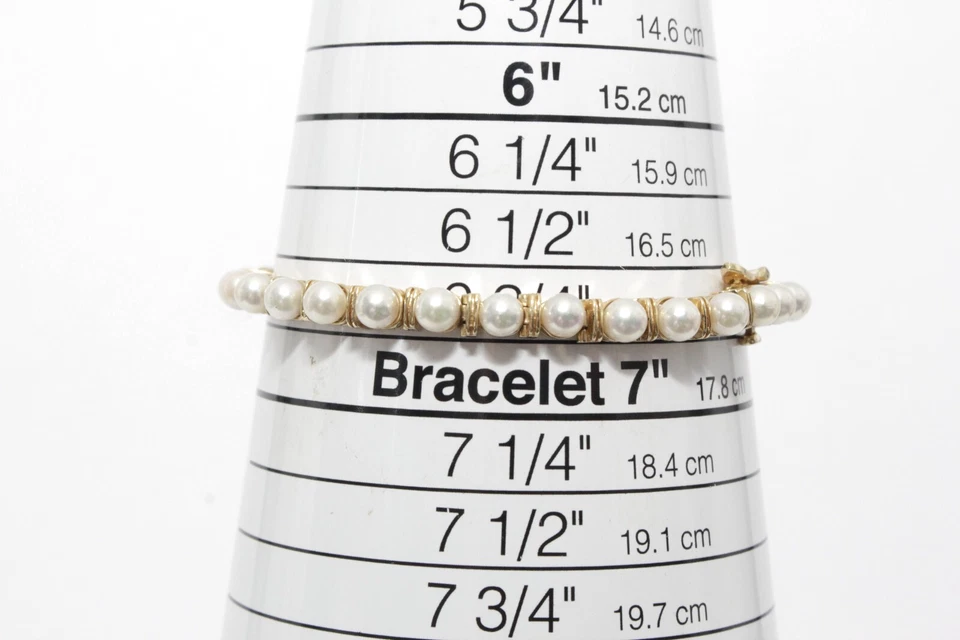 SOLID 14k YELLOW GOLD PEARL TENNIS BRACELET 7", for 6-3/4" wrist or smaller - Image 2 of 4