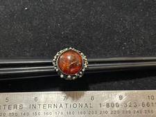 Antique Vintage Hallmarked Sterling Silver Baltic Amber Ring SZ 7