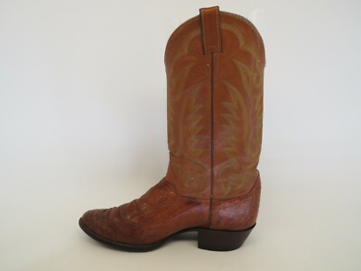 Justin Brown Leather Ostrich Cowboy Western Boots Mens Size  display picture 1