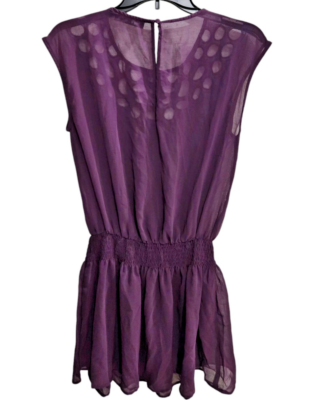 New Sleeveless Smocked Drop Waist Mini Dress Women's M Purple Semi Sheer |  eBay