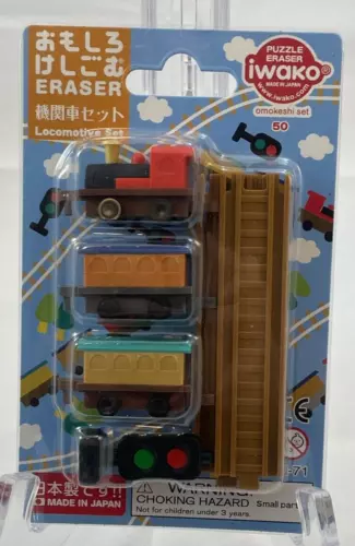 Juego de borradores rompecabezas japoneses Iwako tren, vías y luces nuevo y sellado