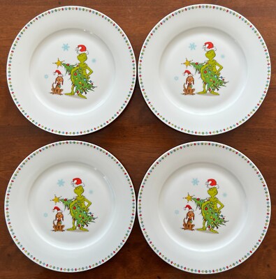 DR.SEUSS HOW THE GRINCH STOLE CHRISTMAS 10.5''DINNER PLATES SET OF 4 MAX & TREE