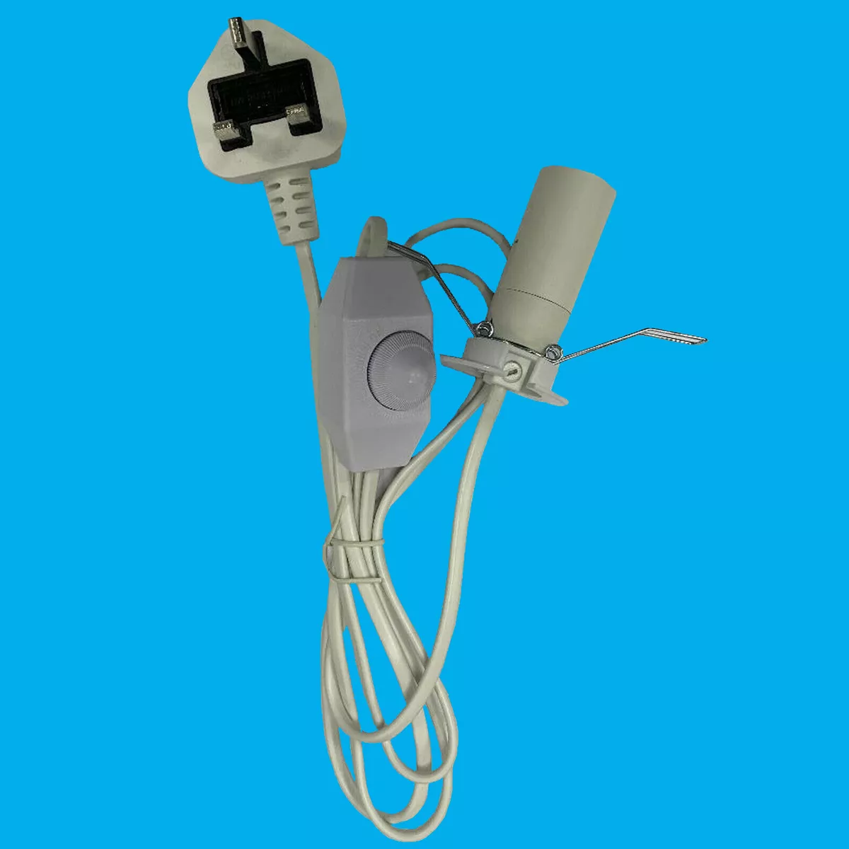 E14 White UK Plug Light Bulb Holder Inline Dimmer Switch Desk Table Salt Lamp