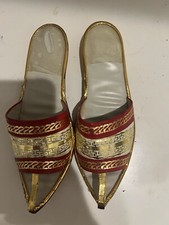 Vintage 1960's 1970's Handmade Women's Greek Slip-on Red Gold Leather Shoes