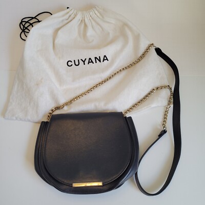 Cuyana Black Leather Mini Saddle Bag Handbag Purse Made in Italy