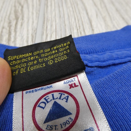 VINTAGE Superman Shirt Adult XL Warner Bros Delta Pro Weight Classic Logo Blue - Picture 4 of 13