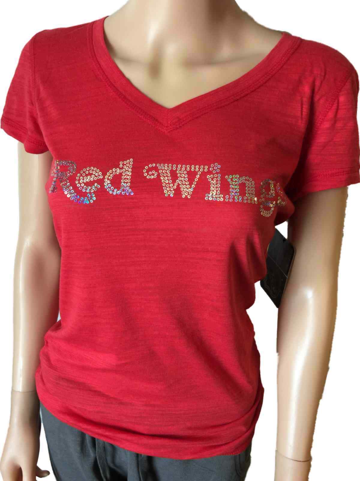Detroit Red Wings SAAG WOMEN red Sequin Burnout SS V-Neck T-Shirt | eBay