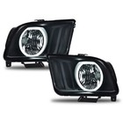 Fit For 2005-2009 Ford Mustang Black/Smoke LED DRL Halo Headlights Lamps Pair