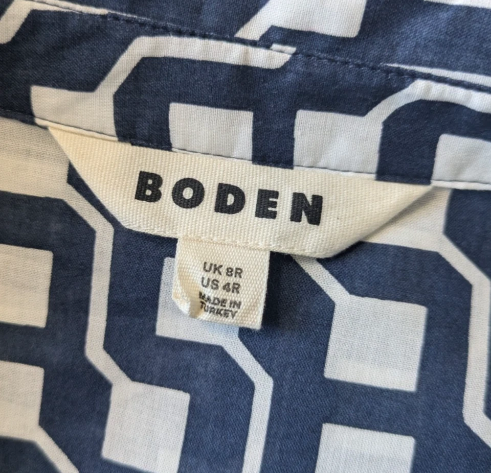 Vestido Camisa Boden Flo Midi En Niveles en Azul Marino Blanco Cubo Geométrico Talla 4 Algodón Foto 3 de 4