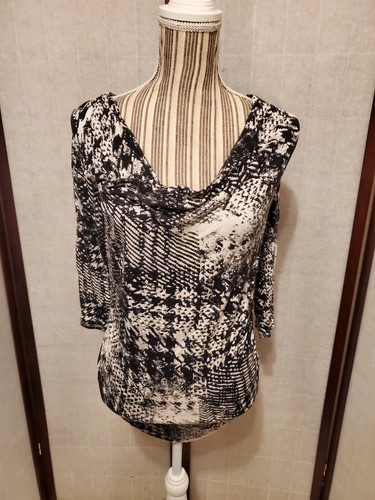 Apt. 9 Black & White Cowl Neck 3/4 Sleeve Blouse Women's Size Medium