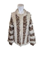 Vintage Boho 70s Fringe Coatigan Oversized Cardigan Sweater Jacket Cream Sz S/M
