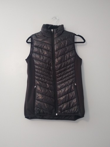Xersion Women's Size Small Packable Puffer Vest Black Full Zip Shiny Pockets