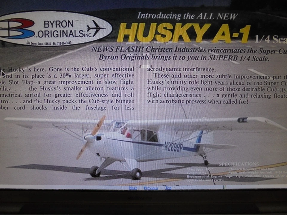 KIT Aeromodello RC Christen Husky - A1 Byron -scala 1/4 nuovo anni '90  - Immagine 3 di 4