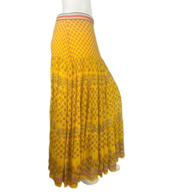 Anthropologie Tanvi Kedia Calinda Beaded Sequin Floral Saffron Yellow Skirt 6